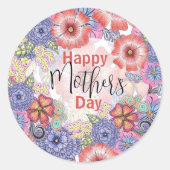 Kleurrijke levendige bloemen en bladeren Moederdag Ronde Sticker (Voorkant)