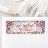 Kleurrijke levendige bloemen en bladeren retouradr etiket (Insitu)