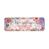 Kleurrijke levendige bloemen en bladeren retouradr etiket (Voorkant)