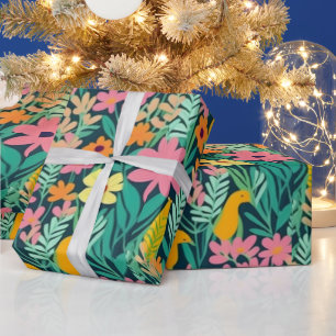 Kleurrijke levendige bloemen en vogels Wrapping Pa Cadeaupapier