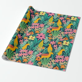 Kleurrijke levendige bloemen en vogels Wrapping Pa Cadeaupapier