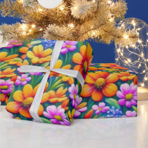 Kleurrijke levendige bloemen en vogels Wrapping Pa Cadeaupapier