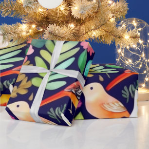 Kleurrijke levendige bloemen en vogels Wrapping Pa Cadeaupapier