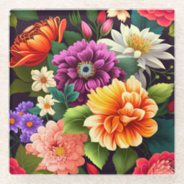 Kleurrijke levendige bloemen glazen onderzetter