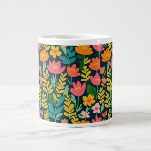Kleurrijke levendige bloemen grote koffiekop