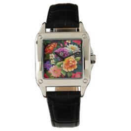 Kleurrijke levendige bloemen horloge
