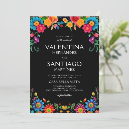 Kleurrijke Levendige Bloemen Mexicaanse Fiesta bru Kaart (Staand voorkant)