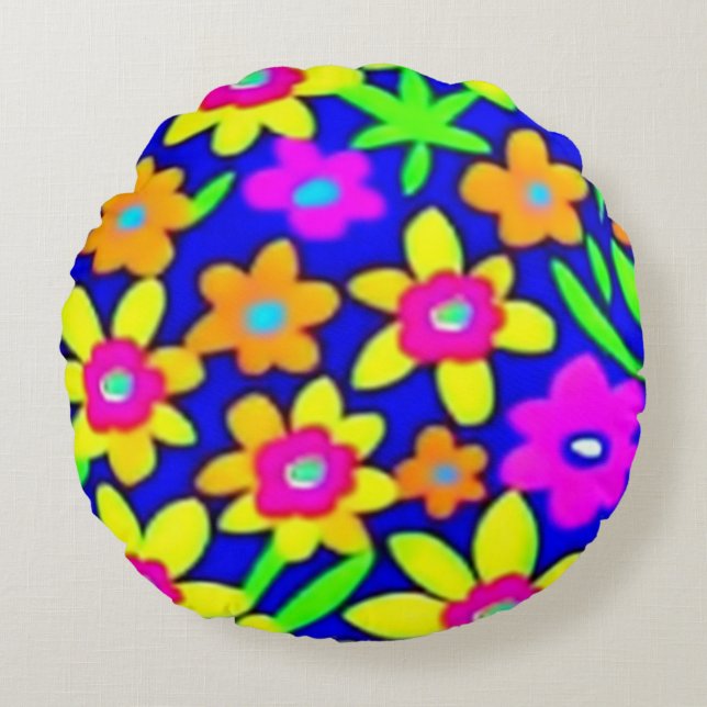 Kleurrijke levendige bloemen rond kussen (Voorkant)