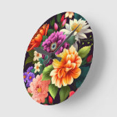 Kleurrijke levendige bloemen ronde klok (Hoek)