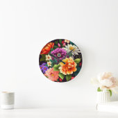 Kleurrijke levendige bloemen ronde klok (Huis)