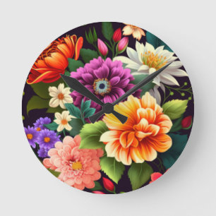 Kleurrijke levendige bloemen ronde klok