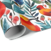 Kleurrijke levendige bloemen schattige vogels Wrap Cadeaupapier (Rol Hoek)