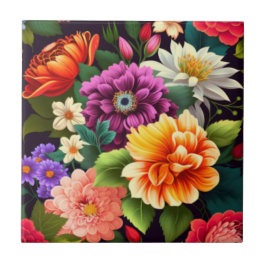 Kleurrijke levendige bloemen tegeltje