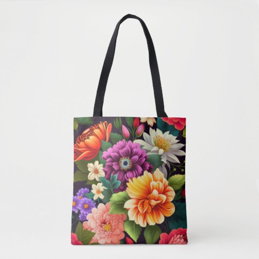 Kleurrijke levendige bloemen tote bag (Voorkant)