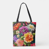 Kleurrijke levendige bloemen tote bag (Achterkant)