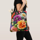 Kleurrijke levendige bloemen tote bag (Dichtbij)