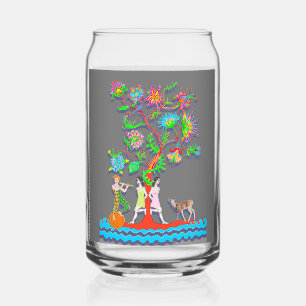 Kleurrijke Levendige Boom met Figuren Blikvorm Glas