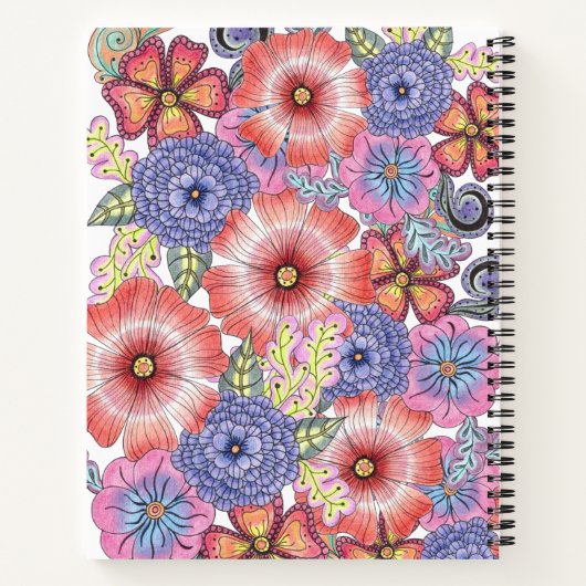 Kleurrijke levendige handgetekende bloemen en blad notitieboek (Achterkant)