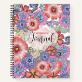 Kleurrijke levendige handgetekende bloemen en blad notitieboek (Voorkant)