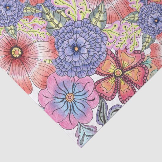 Kleurrijke levendige handgetekende bloemen en blad tissuepapier (Detail)