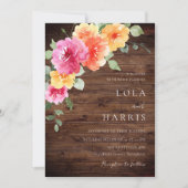 Kleurrijke Levendige Lente Bloemen Rustieke Hout W Kaart (Voorkant)