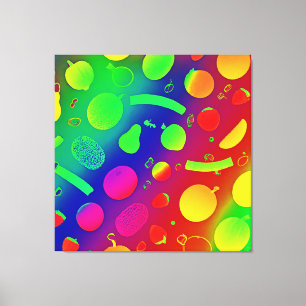 Kleurrijke Levendige Neon Fruits Pattern Art Canvas Afdruk