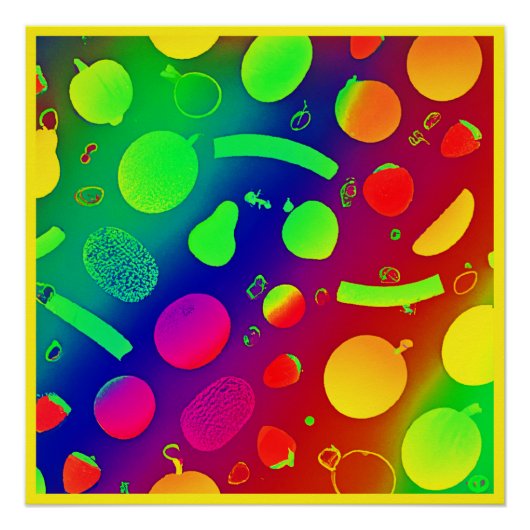 Kleurrijke Levendige Neon Fruits Pattern Art Perfect Poster (Voorkant)