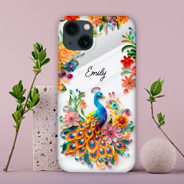 Kleurrijke levendige pauw & bloemen op maat Case-Mate iPhone case