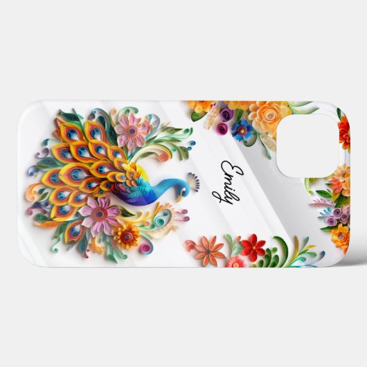 Kleurrijke levendige pauw & bloemen op maat Case-Mate iPhone case (Achterkant (horizontaal))