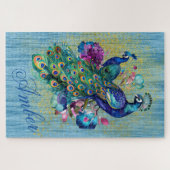 Kleurrijke levendige pauw pluim peafowl staart aan legpuzzel (Horizontaal)