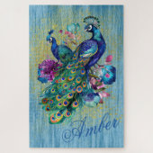 Kleurrijke levendige pauw pluim peafowl staart aan legpuzzel (Verticaal)