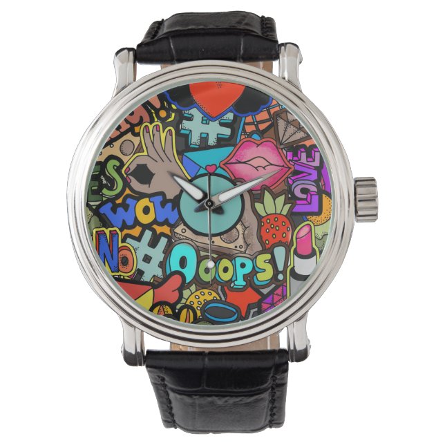 Kleurrijke levendige Pop-art Horloge (Voorkant)
