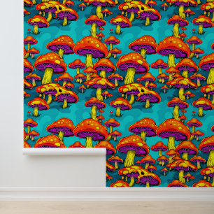 Kleurrijke levendige Retro Trippy paddenstoelen Behang
