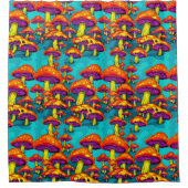 Kleurrijke levendige Retro Trippy paddenstoelen Douchegordijn (Voorkant)