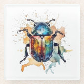 Kleurrijke levendige scarabee in waterverf glazen onderzetter (Voorkant)
