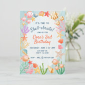 Kleurrijke levendige Shell Ocean Birthday uitnodig Kaart (Staand voorkant)