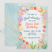 Kleurrijke levendige Shell Ocean Birthday uitnodig Kaart (Voorkant / Achterkant)