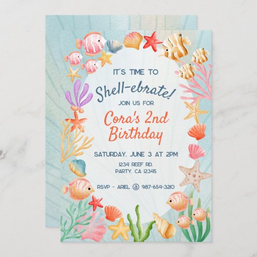 Kleurrijke levendige Shell Ocean Birthday uitnodig Kaart (Voorkant / Achterkant)