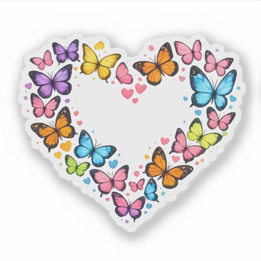 Kleurrijke Levendige Vlinder Hart Sticker (Voorkant)