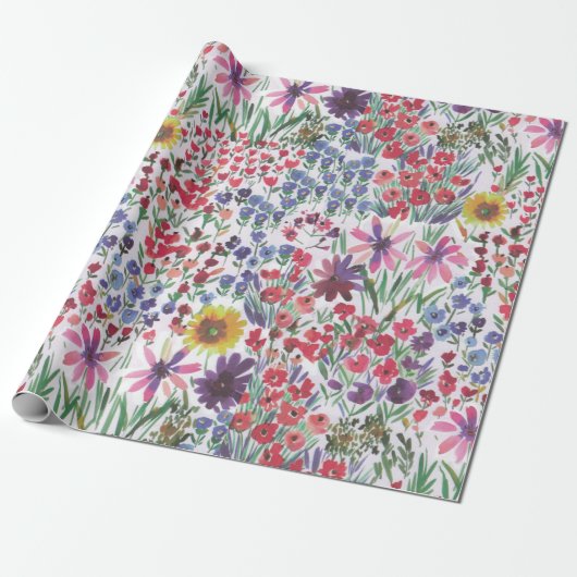 Kleurrijke levendige Waterverf Floral botanisch Cadeaupapier (Uitgerold)