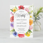 Kleurrijke levendige Waterverf Flowers bruiloft Kaart (Staand voorkant)