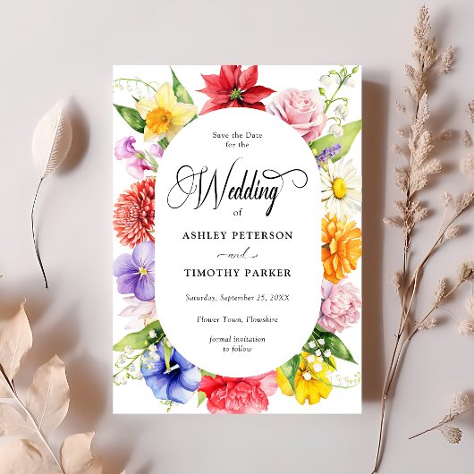 Kleurrijke Levendige Waterverf Flowers Save the Da Kaart