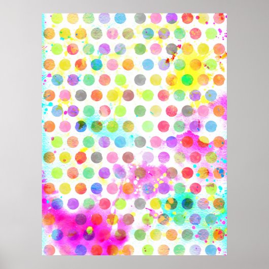 kleurrijke levendige waterverf splatters polka sti poster (Voorkant)