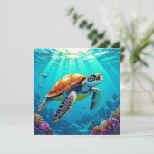 Kleurrijke Levendige Zeeschildpad Blank Kaart (Staand voorkant)