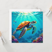 Kleurrijke Levendige Zeeschildpad Blank Kaart (Voorkant / Achterkant in situ)