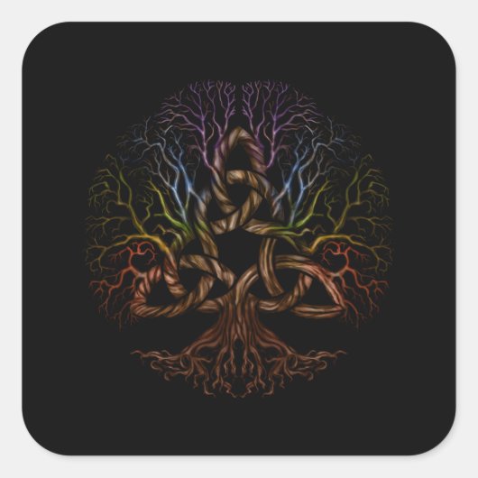 Kleurrijke levensboom met Triquetra Vierkante Sticker (Voorkant)