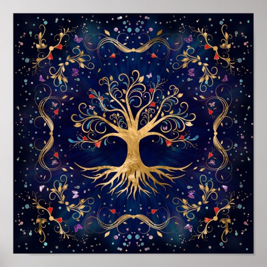 Kleurrijke levensboom - Yggdrasil Poster (Voorkant)