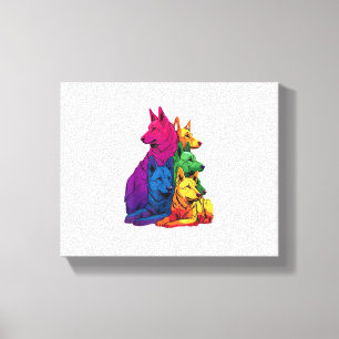 Kleurrijke LGBT Pride Duitse Herder Hondenstapel Canvas Afdruk