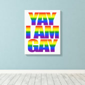 Kleurrijke LGBT Rainbow Flag Tekst Yay I am Gay Pr Canvas Afdruk (Insitu (Houten vloer))