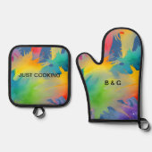 Kleurrijke LGBTQ regenboog Ovenwant & Pannenlap Set (Voorkant)